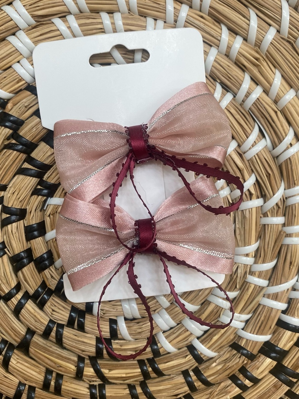 Dusty Rose Sheer Ribbon Hair Bows with Burgundy Accents